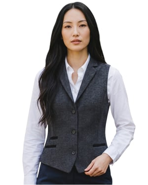 Dames zwarte visgraat wollen tweed geruite getailleerde vest - WS-1