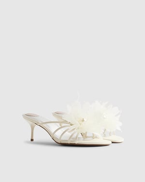 River Island Womens Mule Heels Cream Flower Trim Floral Shoes