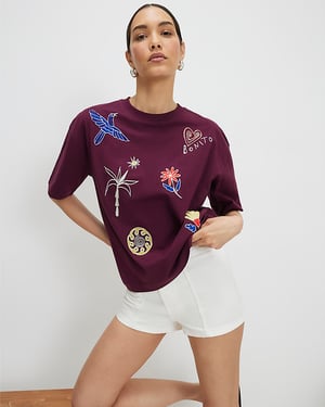 River Island Womens T-Shirt Red Cotton Bonita Quirky Boxy