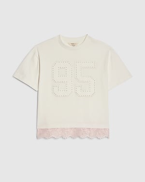 River Island Girls T-Shirt White Number Lace Crew Neck