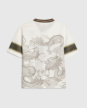 River Island Boys T-Shirt White Japanese Dragon & 10 Print