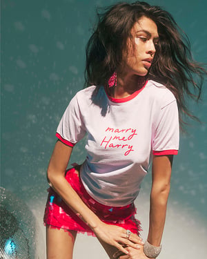 River Island Womens T-Shirt Pink Marry Me Harry Ringer Graphic