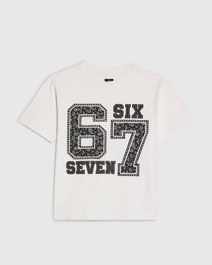 River Island Boys T-Shirt White 67 Graphic Bandana Print
