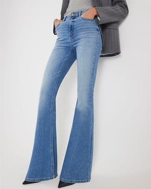 River Island Womens Flared Jeans Blue High Waisted Sculpt Zip