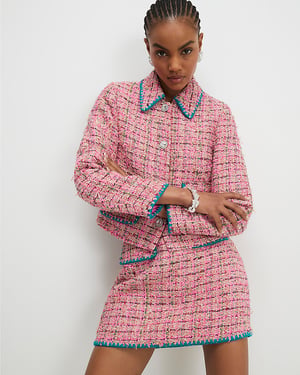 River Island Womens Trophy Jacket Pink Whipstitch Boucle