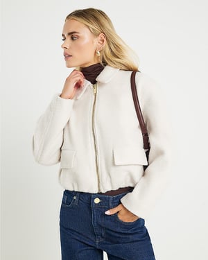 River Island Womens Harrington Jacket Petite Cream Collared
