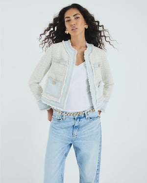 River Island Womens Jacket Cream Long Sleeve Denim Boucle Mix
