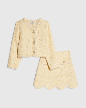 River Island Girls Jacket & Skirt Set Yellow Boucle 2 Piece