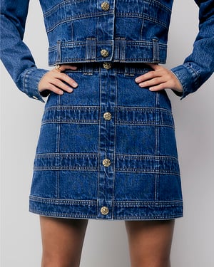 River Island Womens Mini Skirt Blue Denim Panelled Button