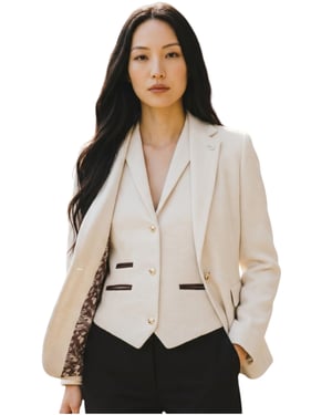 Women's Cream Herringbone Wool Tweed Blazer Waistcoat 2 Piece Set - WS-1
