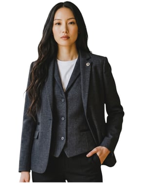 Damernas svarta fiskbensull tweedblazer tvådelat set - WS-1