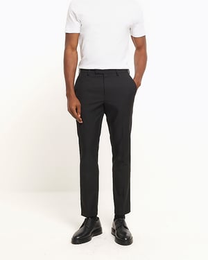 River Island Mens Suit Trousers Black Skinny Fit Twill
