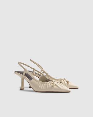 River Island Womens Court Shoes Cream Ruched Bow Heels Slingback