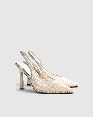 River Island Womens Heels Cream Crochet Slingback Shoes