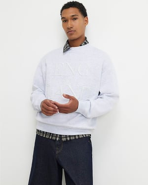 River Island Mens Sweatshirt Grey Embroidered England