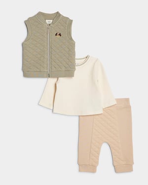 River Island Baby Boys Gilet Set Khaki Quilted 3 Piece Top Pants