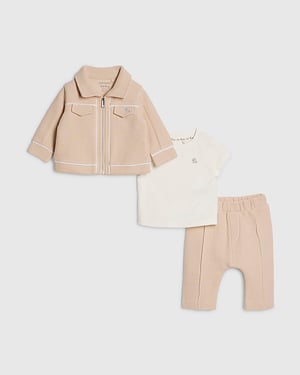 River Island Baby Boys Shacket Set Cream 3 Piece T-Shirt Joggers