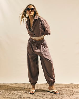 River Island Womens Balloon Leg Trousers Brown Drawstring Waist