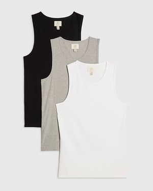 River Island Mens Vest Grey Marl Rib 3 Pack Round Neck Ribbed