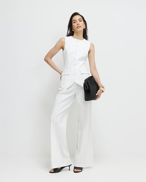 River Island Womens Wide Leg Trousers Cream Striped