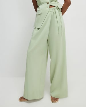 River Island Womens Wide Leg Trousers Green Wrap Detail