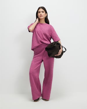 River Island Womens Wide Leg Trousers Petite Pink Jacquard Floral
