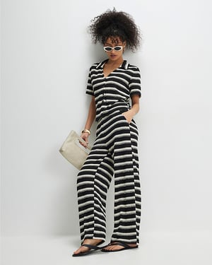 River Island Womens Wide Leg Trousers Black Striped Crochet
