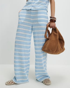 River Island Womens Wide Leg Trousers Blue Striped Crochet