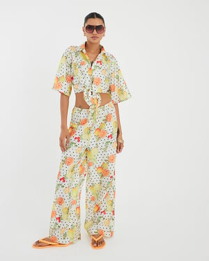 River Island Womens Trousers White Fruit Print Beach