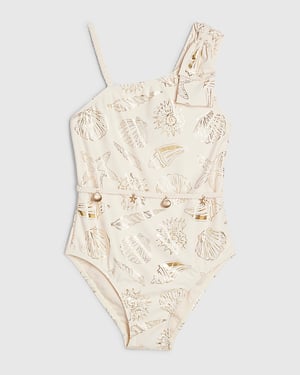 River Island Girls Swimsuit Cream Foil Shell Floral Swimwear