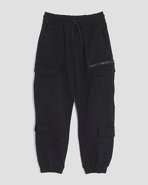 River Island Boys Cargo Trousers Black Elasticated