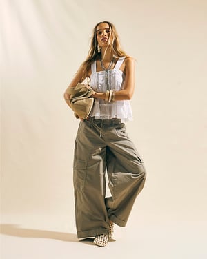 River Island Womens Cargo Trousers Beige Wide Leg