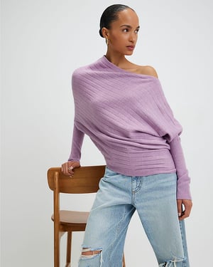 River Island Womens Jumper Purple Ribbed Off The Shoulder