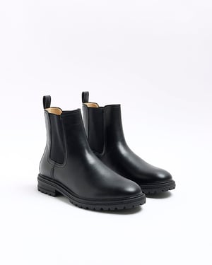 River Island Mens Chelsea Boots Black Faux Leather Elasticated