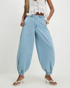 River Island Womens Jeans Tapered Blue Balloon Leg Zip