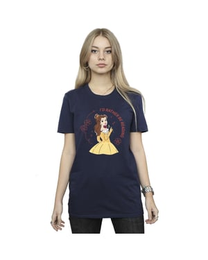 Disney Dames/Dames Beauty And The Beast I´d Rather Be Reading Katoenen boyfriend T-shirt (Marineblauw)