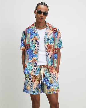 River Island Mens Swim Shorts Blue Mosaic Drawstring Del Maar