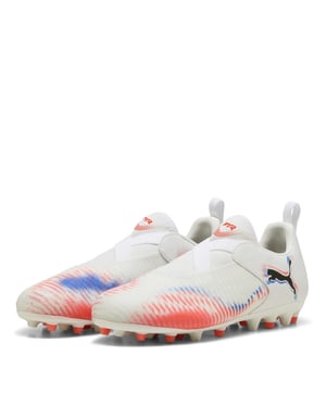 Boys Puma Kids Future 8 Match Firm Ground Football Boots in Wht-Blk-Glw Red