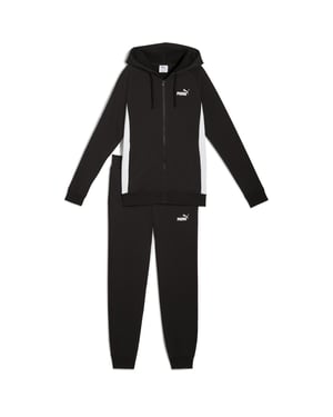 Women's Puma Full Zip Hooded Fleece Tracksuit in Puma Black