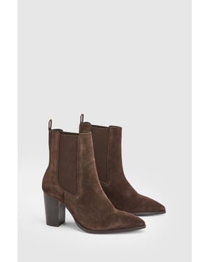 Moss Suede Chelsea High Block Heel Ankle Boots