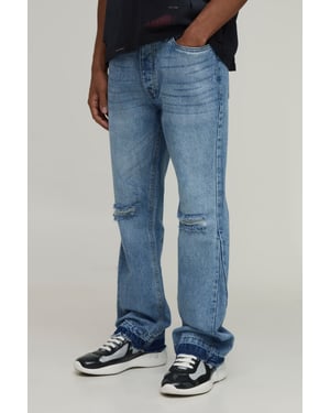 Tonal Gusset Ripped Knee Slim Flared Jeans