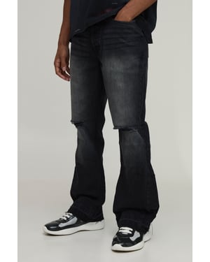 Tonal Gusset Ripped Knee Slim Flared Jeans