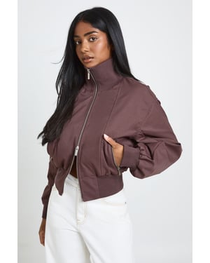 Petite Ribbed Funnel Neck Bomber Jacket