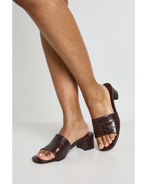 Wide Fit Croc Low Block Heeled Mules