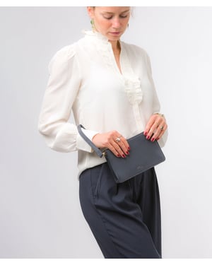 'Layla' Navy Nappa Leather Clutch Phone Bag