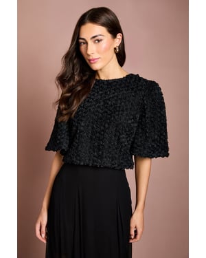 3D Floral Blouse With Organza Tie