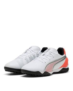 Boys Puma Kids King Match Astro Turf Football Boots in White-Glowing