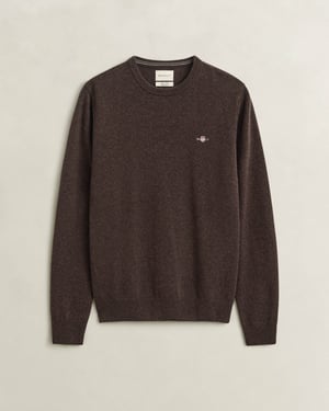 Regular Fit Long Sleeve Logo Detail Jumper in Dark Brown