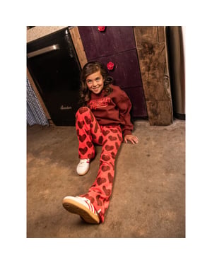 Looxs Revolution Velours flared broek koraal big hearts voor meisjes in de kleur