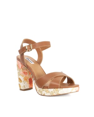 Dune Ladies Monique - Leather Floral Pattern Platform Heels
